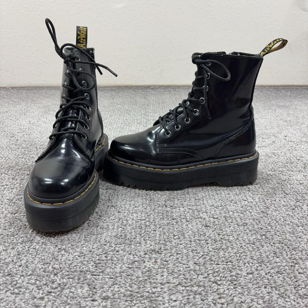 Dr Martens Jadon Boots Mens 6 Black Leather Platform Combat Lace Up Goth
